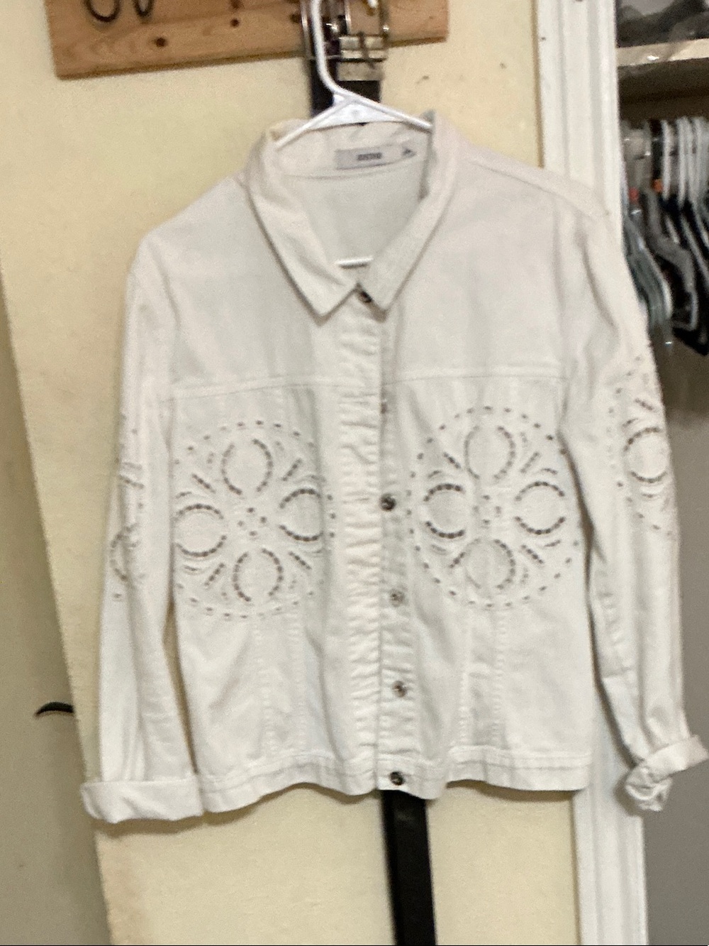 Just Fab White Eyelet Detail Denim Jacket -  Women large